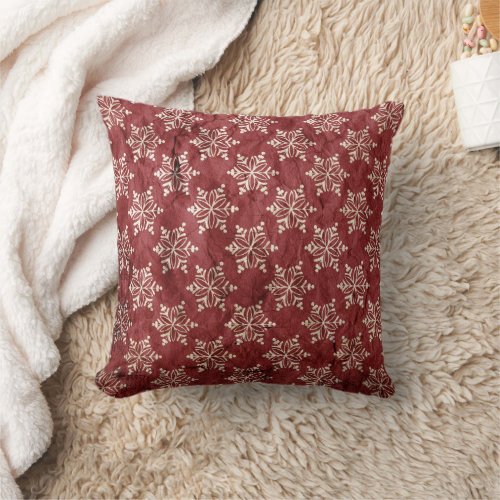 Elegant Red White Snowflakes Christmas Holiday Throw Pillow