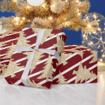 Elegant Red White Stripe Gold Christmas Tree  Wrapping Paper<br><div class="desc">Beautiful Christmas design. Faux gold glitter Christmas tree pattern,  white and red stripe.</div>