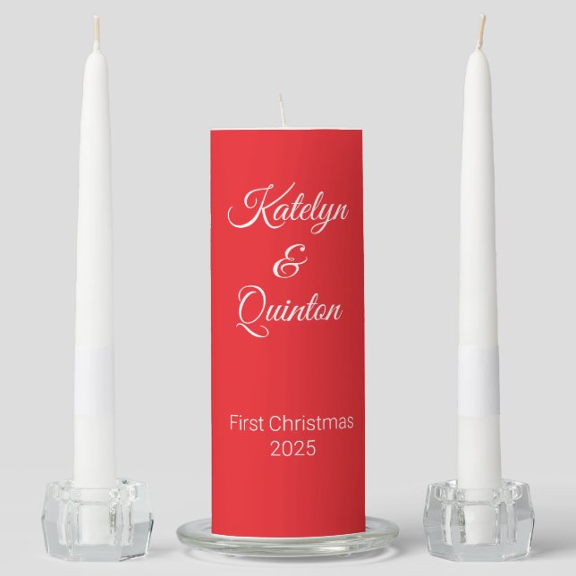 Elegant Red & White:   Unity Candle Set (Front)