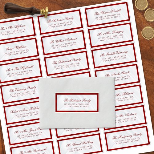 Elegant Red White Wedding Guest Address Labels