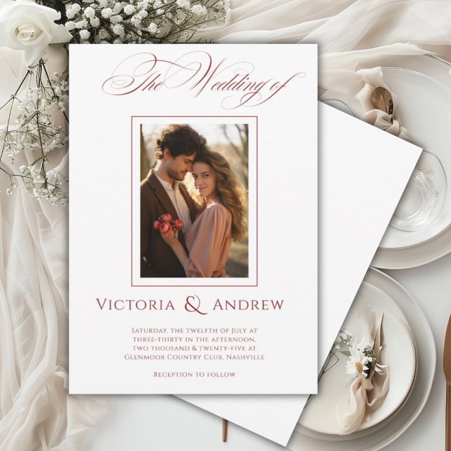 Elegant Red & White Wedding Invitation & Photo (Creator Uploaded)