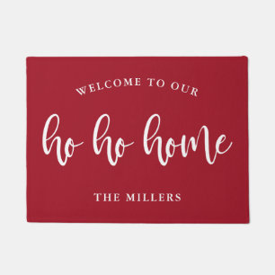 Elegant Red & White Welcome Ho Ho Home Christmas Doormat