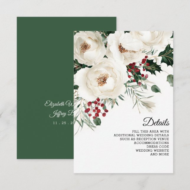 Elegant Red White Winter Christmas Wedding Enclosure Card (Front/Back)