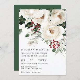 Elegant Red White Winter Christmas Wedding  Invitation
