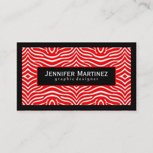 Elegant Red  White Zebra Pattern Black Accents Business Card