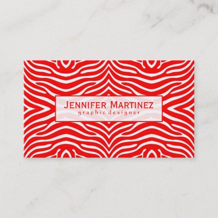 Elegant Red & White Zebra Pattern Business Card