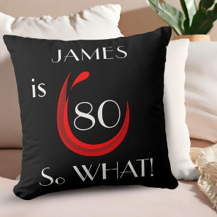 Elegant Red Wine Black 80th Birthday Throw Pillow