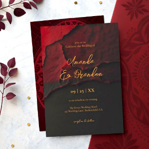 Elegant Red Wine Faux Gold Foil Script Wedding Invitation