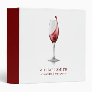 Elegant Red Wine Glass Bar Winery QR Code 3 Ring Binder