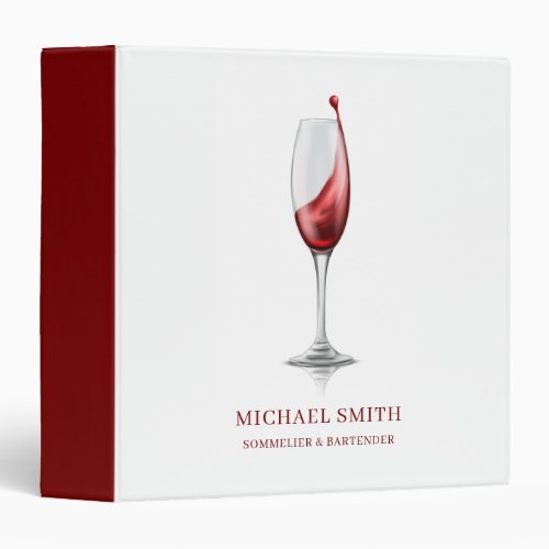 Elegant Red Wine Glass Bar Winery QR Code 3 Ring Binder