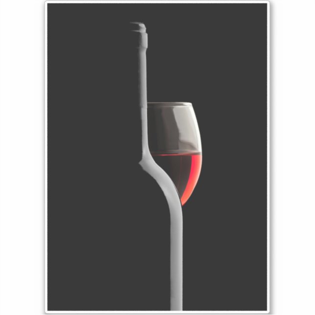 Elegant Red Wine Glass & Bottle. Black Background Sticker (Front)