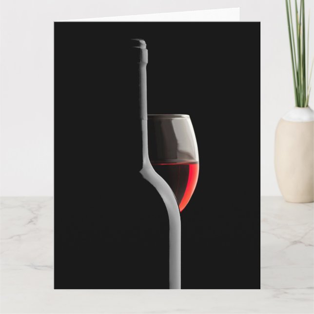 Elegant Red Wine Glass & Bottle. Black Background Thank You Card (Front)