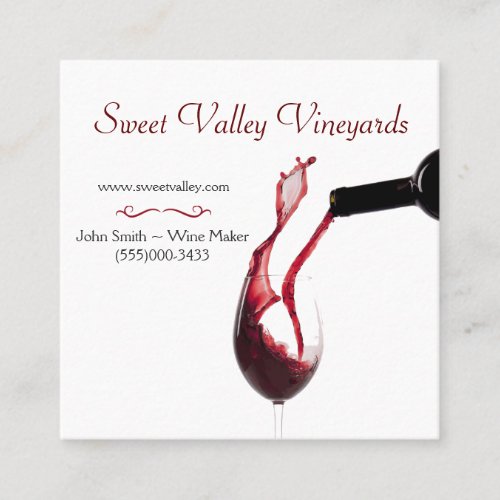 Elegant Red Wine Glass Vineyard Winery Square Business Card