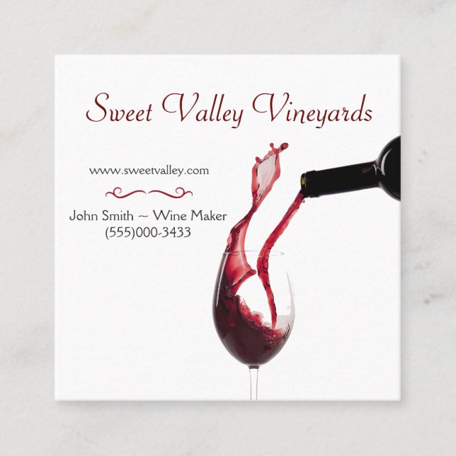 Elegant Red Wine Glass Vineyard Winery Square Business Card (Front)