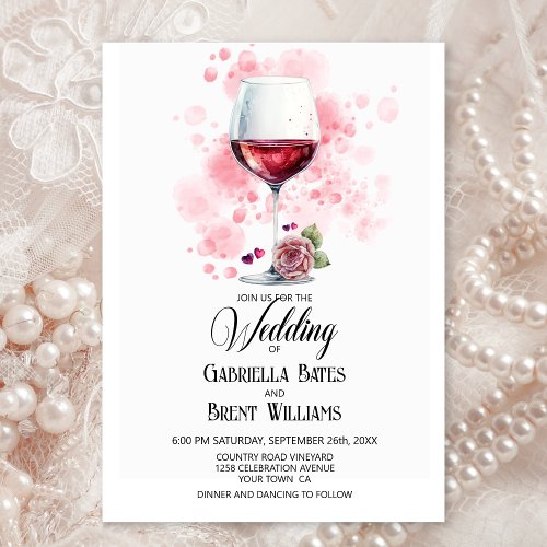 Elegant Red Wine Glass Wedding Invitation