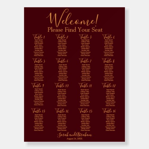 Elegant Red Wine Minimalist Wedding Seating Chart Foam Board