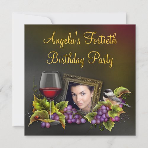 Elegant Red Wine Womans Photo Birthday Party Personalized Invitation