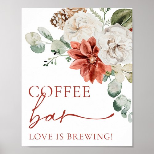 Elegant Red Winter Christmas Coffee Bar Sign