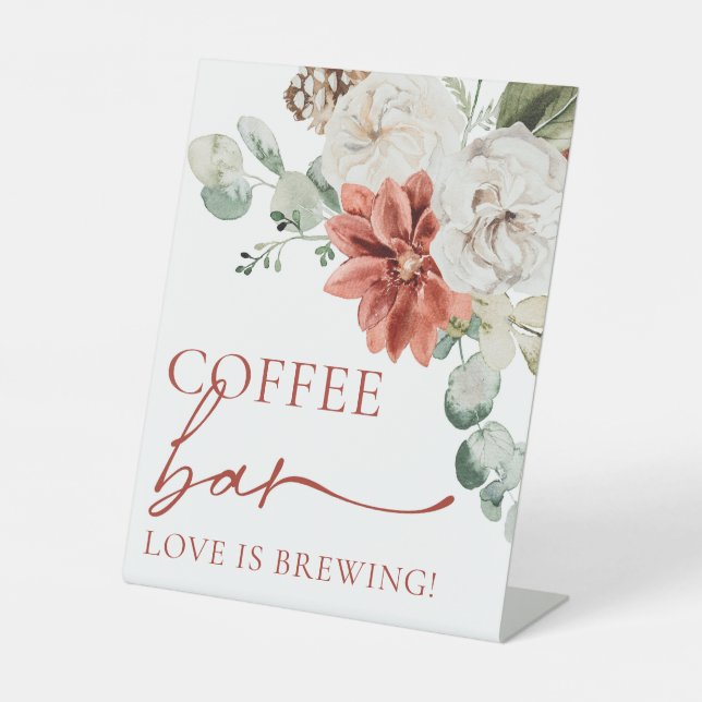 Elegant Red Winter Christmas Coffee Bar Sign (Front)