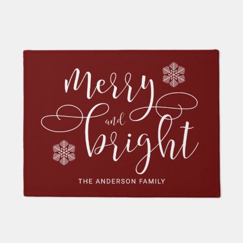 Elegant Red Winter Christmas Merry And Bright Doormat