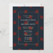 Elegant Red Winter Flower Blue Pattern Invitation