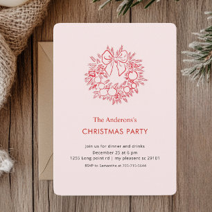 Elegant Red Wreath Christmas Party  Invitation