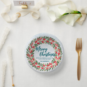 Elegant Red Wreath Holly Berries Gold merry Xmas  Paper Bowls