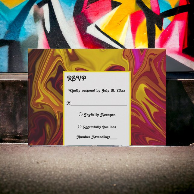 Elegant Red Yellow Abstract Paint Fine Art Wedding RSVP Card (Creator Uploaded)