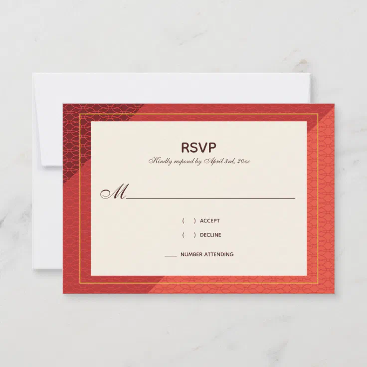 Elegant Red Yellow Brown Modern Wedding RSVP Card | Zazzle