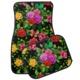 Elegant Red Yellow Pink And Purple Rose Car Floor Mat