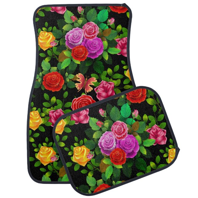Elegant Red Yellow Pink And Purple Rose Car Floor Mat (Set)