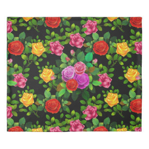 Elegant Red Yellow Pink And Purple Rose Duvet Cover