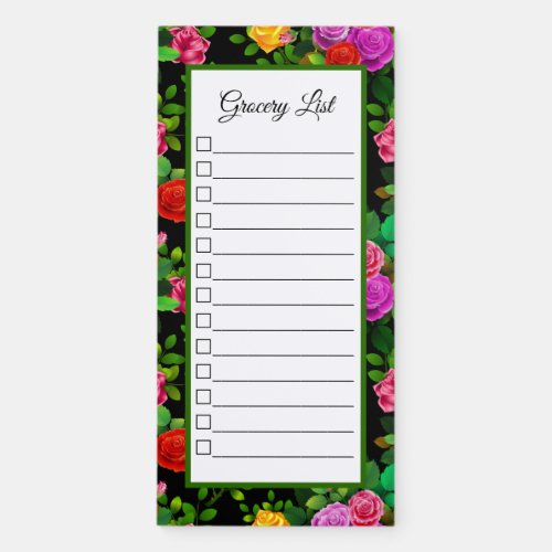 Elegant Red Yellow Pink And Purple Rose Flower Magnetic Notepad