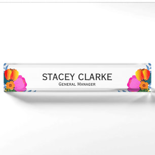 Elegant Red Yellow Pink Flower General Manager Desk Name Plate