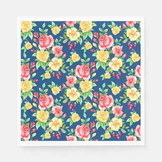 Elegant Red Yellow Rose Floral Pattern Napkins (Front)