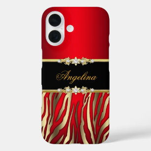 Elegant Red Zebra Black Gold iPhone 16 Case