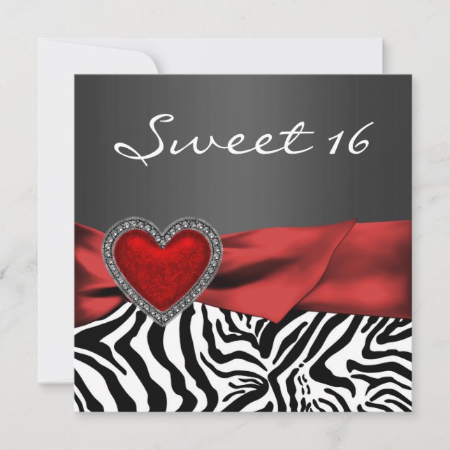 Elegant Red Zebra Sweet 16 Party Invitation (Front)