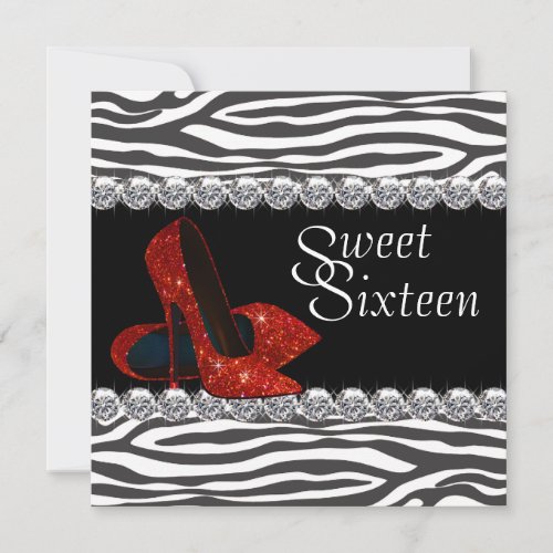 Elegant Red Zebra Sweet 16 Party Invitation