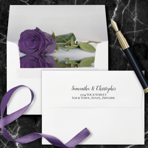 Elegant Reflecting Amethyst Purple Rose Wedding Envelope