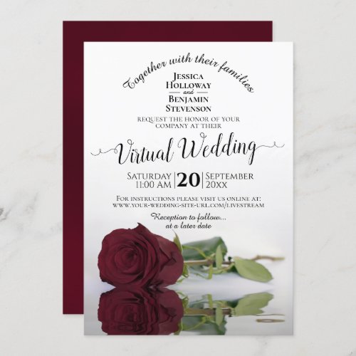 Elegant Reflecting Burgundy Rose Virtual Wedding Invitation