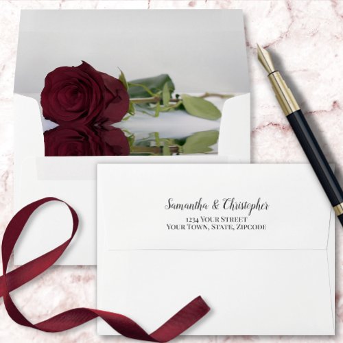 Elegant Reflecting Burgundy Rose Wedding Envelope