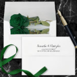 Elegant Reflecting Emerald Green Rose Wedding Envelope<br><div class="desc">These beautiful wedding envelopes are perfect for making your invitations all the more special. They feature a romantic design on the inside flap with a single long-stemmed emerald green colored rose reflecting with waves and ripples. The back flap has your return address in lacy script calligraphy. Sophisticated and chic, these...</div>