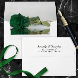 Elegant Reflecting Emerald Green Rose Wedding Envelope