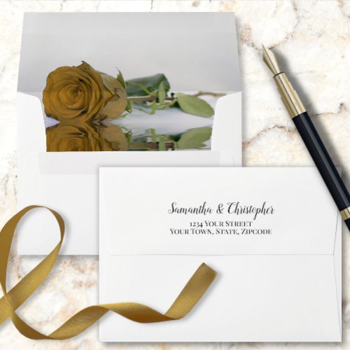 Elegant Reflecting Gold Ochre Rose Wedding Envelope