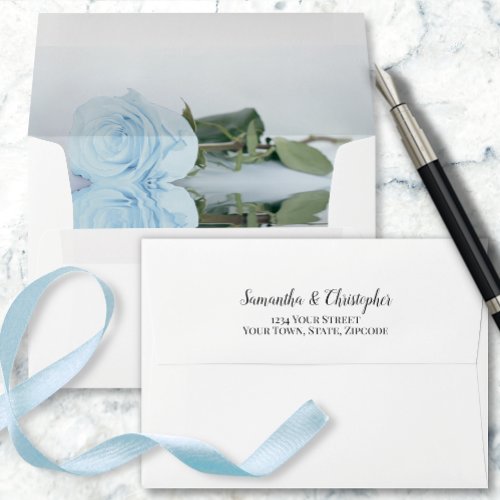 Elegant Reflecting Light Dusty Blue Rose Wedding Envelope