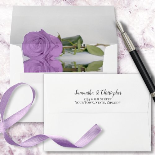 Elegant Reflecting Lilac Purple Rose Wedding Envelope