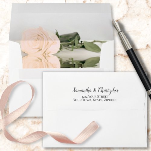 Elegant Reflecting Pale Peach Rose Wedding Envelope