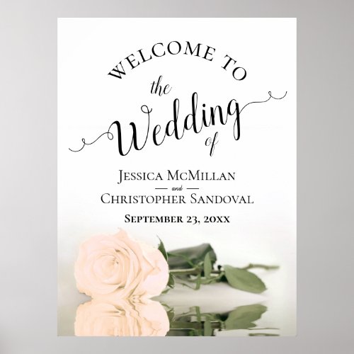 Elegant Reflecting Peach Rose Chic Wedding Welcome Poster