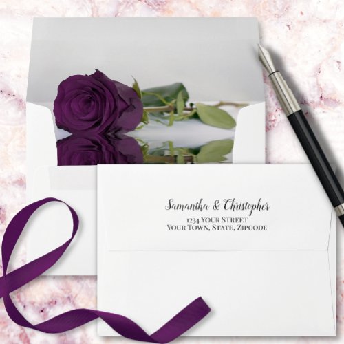 Elegant Reflecting Plum Purple Rose Wedding Envelope