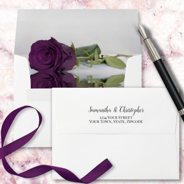 Elegant Reflecting Plum Purple Rose Wedding Envelope (Creator Uploaded)